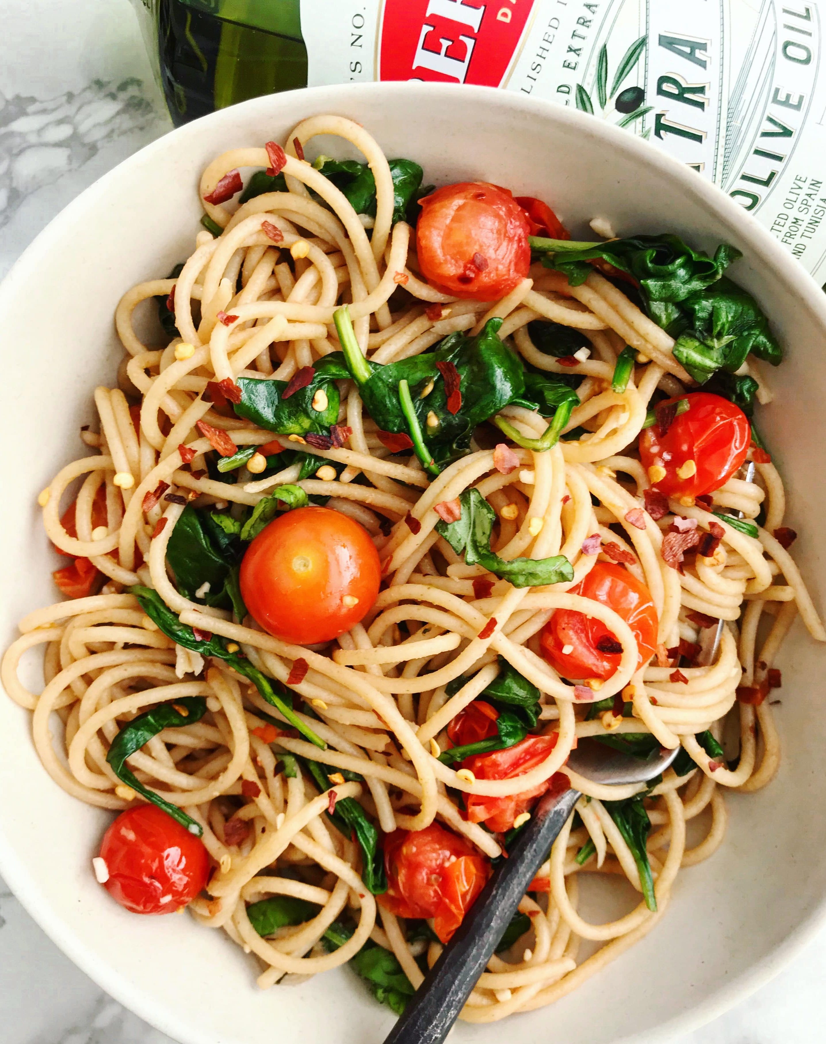 Cherry Tomato, Spinach & Basil Spaghetti with Bertolli