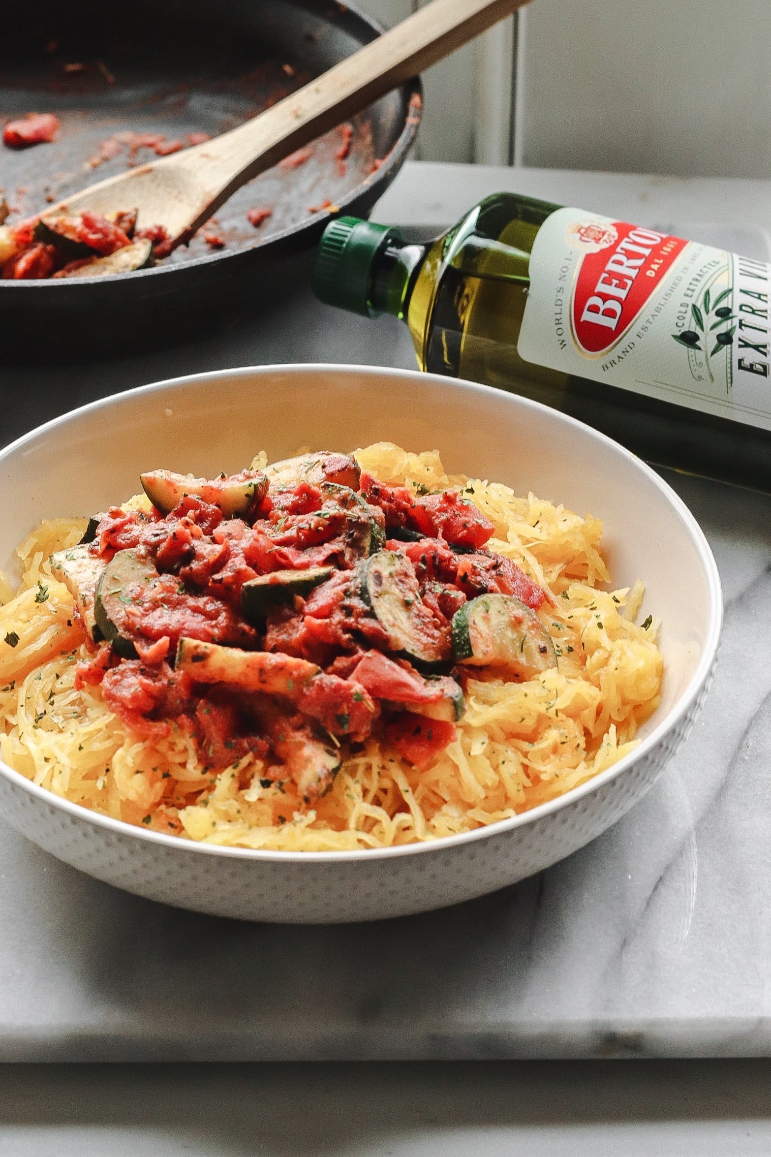 Spaghetti Squash Marinara representing easy italian recipes.